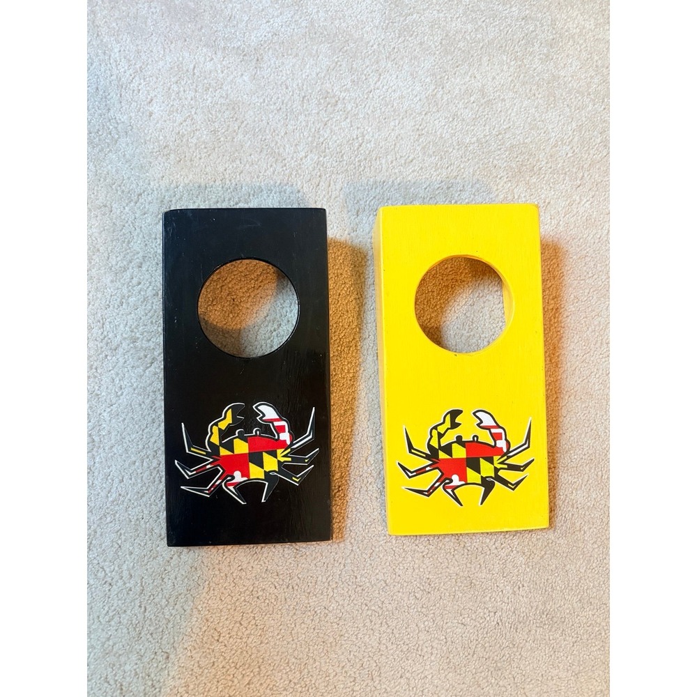Maryland Flag Blue Crab Hand Painted Mini Cornhole Boards in Black & Yellow